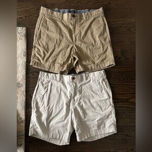 J. Crew Flat Front Chino Shorts in Tan and White. 2 shorts as a set. Waist 36
